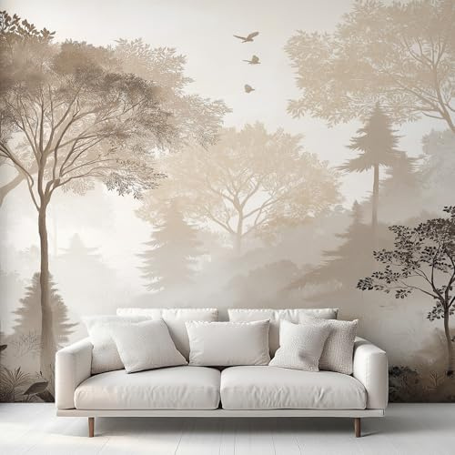 Natural Forest Photo Wallpaper, Bird Vintage Tree Wallpaper Mural, 200x140cm Wall Paper for Bedroom Living Room, Non-Woven Wall Mural Room Decor EL&D60