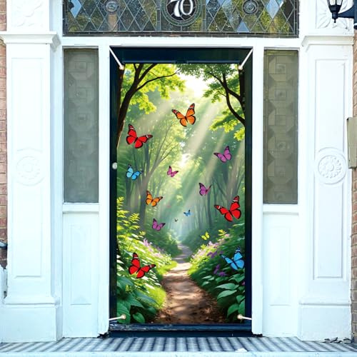 arricraft 72.83x35.43 Deko Tür Banner, Wald Schmetterling Design | Polyester Party Dekoration Türbanner Hintergrund Dekorationen für Drinnen Draußen Familie Rückkehr Familienfeiern Garten