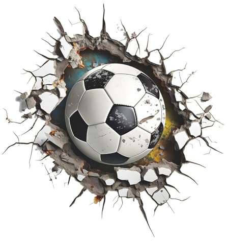 Football Stickers, 3D Visual Effect Football Decal, Soccer Wall Decor Stickers for Kids Rooms, Peel and Stick Wall Art for Boys Bedroom Playroom, PVC Removable Door Sticker