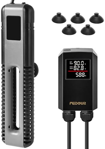 FEDOUR Chauffage d'aquarium en titane 600 W 800 W avec contrôleur numérique, chauffage d'aquarium submersible avec protection contre la surchauffe, pour aquarium jusqu'à 800 litres (800 W pour jusqu'à