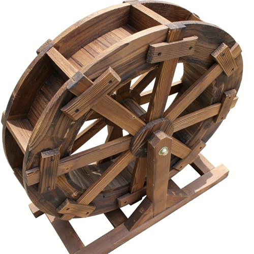Wasserradbrunnen aus Holz für Terrasse und Garten, selbstdrehendes Wasserspiel für den Außenbereich, Vintage-Teich- und Pooldekoration, rustikaler Zierbrunnen(30cm)
