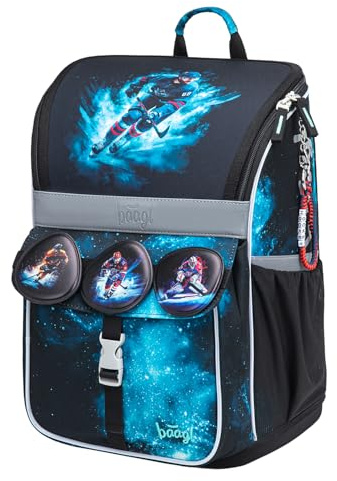 Baagl Schulranzen Jungen Mädchen für 1. Klasse - Ergonomische Schultasche für Kinder - Schulrucksack mit Brustgurt - Grundschule Ranzen Tornister