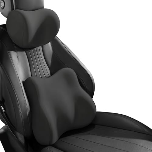 DAHJSD Auto Nackenkissen & Lendenkissen für VW UP 2015-2024, Kopfstütze Auto mit Lordosenstütze, Atmungsaktives Rückenkissen 4 Jahreszeiten,A Black