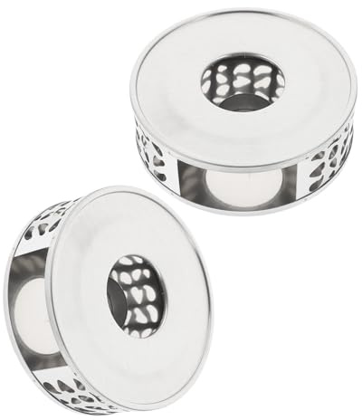 Kichvoe 2pcs Stainless Steel Teapot Warmer Plate with Hollow Flower Design Tealight Candle Heater Stand for Tea Kettle Beverage Heat Base for Coffee and Milk Modern Minimalist Style