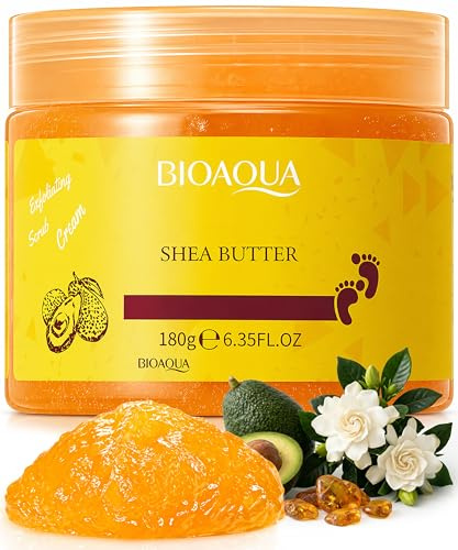 BIOAQUA Soin des pieds à base de plantes exfoliant crème nettoyante pour pieds délicats à l'huile de karité extraits naturels 180 g