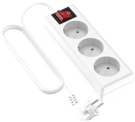 Garza Power - Regleta de 3 enchufes con Interruptor y Toma de Tierra | Ladrón múltiple de 5 Metros | hasta 3680W | Protección Infantil |Cable H05W-F 3G | Color Blanco
