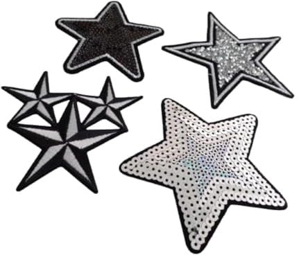 Strass Glitzer Stern Sterne Aufnäher Patches Applikationen mit Strass Pailletten Glitzer Set groß zum aufbügeln 4 Stück Glitzer- Sterne je 8-10 cm