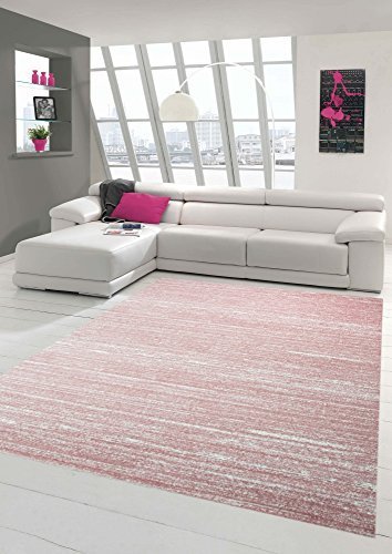 Designer und Moderner Teppich Wohnzimmerteppich Kurzflor Uni Design in Rosa Größe 200 x 290 cm