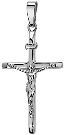 JEVELION Kreuz-Anhänger 925 Silber Jesus Christus mit INRI-Gravur für Damen, Herren und Kinder als Kettenanhänger mit Schmuck-Etui
