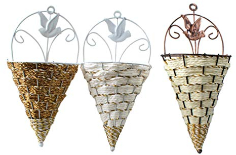 Yardwe 3 Stücke Hängender Blumentopf Rattan Wandtopf Hängetopf Wand Pflanztopf Weidenkorb Übertopf Pflanzgefäße Kaktus Sukkulenten Topf für Draußen Zaun Balkon Garten Deko