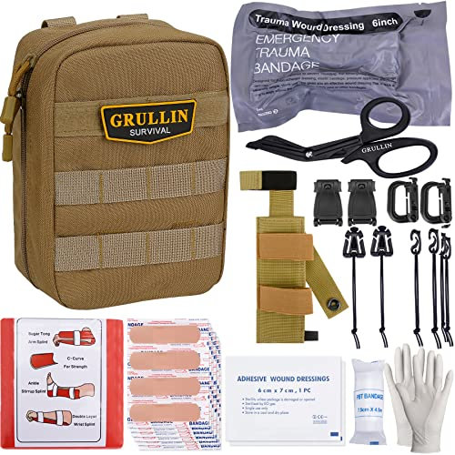 GRULLIN MOLLE IFAK Trauma Kit, taktisches Erste Hilfe Kit, Notfall EMT für die Kajak Camp Jagd auf Reisen mit dem Auto, Verband Blutungskontroll Kit