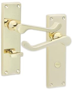 Infinity Decor Polished Brass Victorian Scroll Lever Latch Lock Bathroom Privacy Door Handles, Suitable for All Types of Internal Doors (Bathroom Handle)