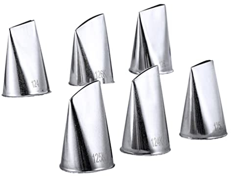Spritztüllen Set Edelstahl Gebäckdüsen zum Dekorieren Torten Düsen Tülle 124K 125k 126K 6PCS Gebä Tipps für Torten Keksen Kuchen Plätzchen DIY Dekoration Backzubehör Küchenhelfer