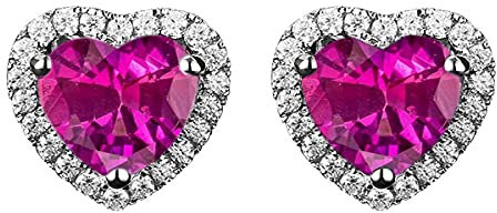Forma CaratYogi cuore Orecchino Creato zaffiro rosa della pietra preziosa 925 d'argento per monili delle donne e Girls 3-Prong Basket Set Orecchini