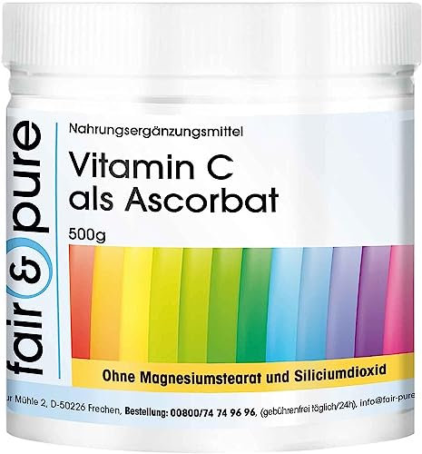 Fair & Pure® - Vitamina C en forma de ascorbato - 500g en polvo - 100% puro sin aditivos - Vegano - antioxidante natural