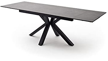 NAGANO Esstisch Glas-Keramik mit vormontierten Stirnauszug, ausziehbar bis 240 cm, Tischplatte aus Sicherheitsglas mit Keramikoberfläche, Gestell Metall schwarz matt mit Tischplatte in Anthrazit