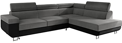 Mirjan24 Ecksofa mit Schlaffunktion und Bettkasten Fonti, Eckcouch für Wohnzimmer, Einstellbare Kopfstützen, Sofa des Typs L, Bettfunktion, Wohnlandschaft (Manila 18 + Manila 16, Seite: Rechts)