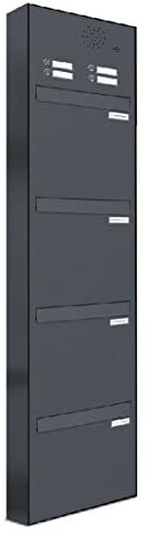 AL Briefkastensysteme 4er Tür/Zaundurchwurfbriefkasten mit Klingel in Anthrazit Grau RAL 7016 4 Fach DIN A4 wetterfest Premium Briefkastenanlage
