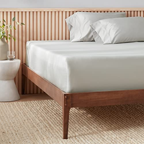 Amazon Aware 100 % Biobaumwolle Fadendichte 300 Satin Spannbettlaken - Grau, 135 x 190 cm