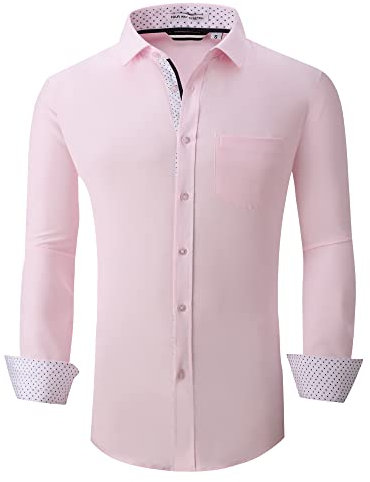 Alex Vando Chemise Habillée Infroissable pour Homme, Coupe Droite, Chemise Boutonnée Extensible dans Les 4 Sens, Pink Poudré, Taille L