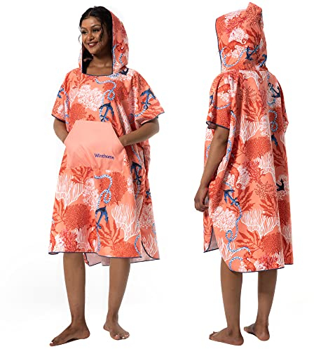Winthome Poncho Surf Séchage Rapide, Serviette de Bain Microfibre Aidez la Plage à Changer, Peignoir de Bain avec Poche et Capuche, Cape Femme pour Adulte Femme Homme Natation Plages Douche (Rose, M)