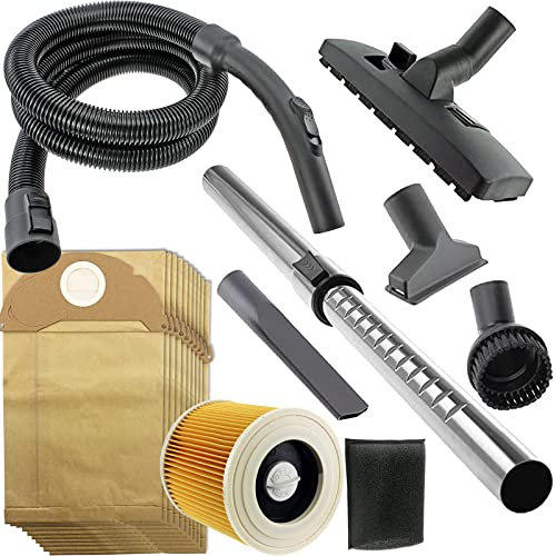 SPARES2GO Tuyau, kit d'outils, filtres + sacs compatibles avec aspirateur Karcher WD2.200 WD2.240 (lot de 10)