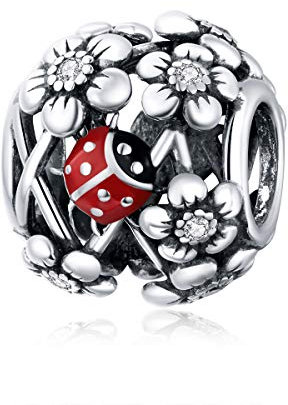 YaShuo Charm-Anhänger mit Vogelmotiv, Sterlingsilber, Modeschmuck, Tier-Anhänger, für Pandora-Armbänder (Marienkäfer)