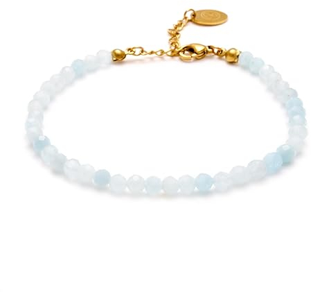 BERGERLIN Bracelet de Cheville véritable Pierre Naturelle avec Fermoir Doré ou Argent Sterling 925 - Perles à facettes - Bracelet Cheville avec Certificat d'Authenticité, Or - 22+5cm, Pierre, Or -