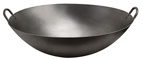YYUINU Wok De Hierro, Sartén De Wok De Freír Binaural, Cocina De Restaurante Doméstico y Comercial Que Profundiza La Olla De Wok De Hierro,73cm