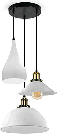 LEDSone 3 Head Modern Pendant Light Metal White with Various Shade Lampshades E27 Ceiling Lamp Fitting for Kitchen Living Room Bar Coffee Shop Restaurant