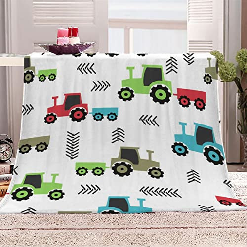 WALLDOR 3D Traktor Kuscheldecke Baby 70x100 cm Waschbar Microfaser Fleecedecke mit Muster Karikatur Auto Wohndecke Flanell Decke Weiche Warme Babydecke Flauschige Blanket