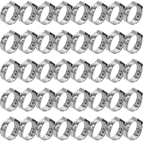 HELIFOUNER 40 Pieces 15.3-18.5mm 304 Stainless Steel Single Ear Hose Clamps