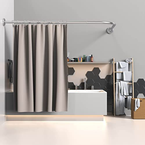 Misounda Duschvorhangstangen L Form Ecke Halterung Bohren Müssen 70-100x110-170cm Edelstahl Duschvorhangwinkelstangen Badewanne Schiene,mit 24Stück Duschvorhangringe FüR Badezimmer,Umkleidekabine