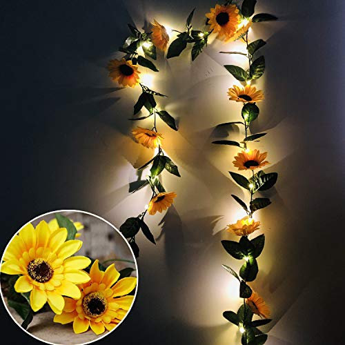 Fielegen 20 LED Sonnenblumen Lichterketten mit Timer, 2.2M Sonnenblumengirlande mit Lichtern Batteriebetriebene Sonnenblumen Feenlichter für Innenschlafzimmer Hochzeit Garten Geburtstagsparty Dekor