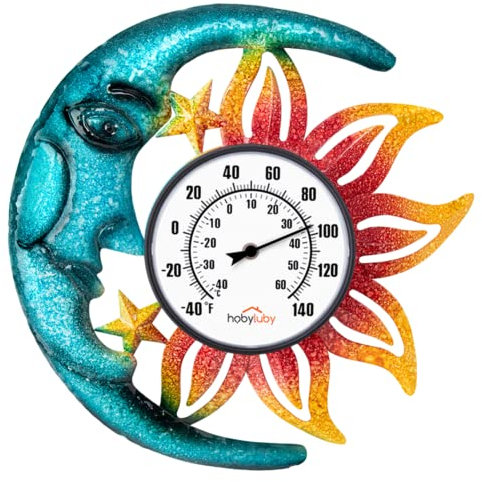 HOBYLUBY Thermomètre d'extérieur mural de 36,8 cm pour terrasse, jardin, serre, décoration d'intérieur, pas besoin de piles