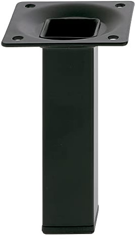 Amig - Pied carré pour Meuble - Mod. 3-25 x 25 x 200 mm - avec vis de réglage - Vis à 4 Points - Résistance jusqu'à 15 kg/Jambe - Acier Noir