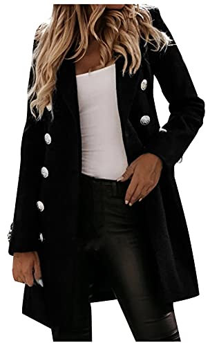 IQYU Manteau d'hiver en laine pour femme - Trench pour femme - Beige - Manches longues - Manteau en laine - Élégant - Coupe-vent - Automne - Veste chaude en laine - Coupe slim - Manteau court avec