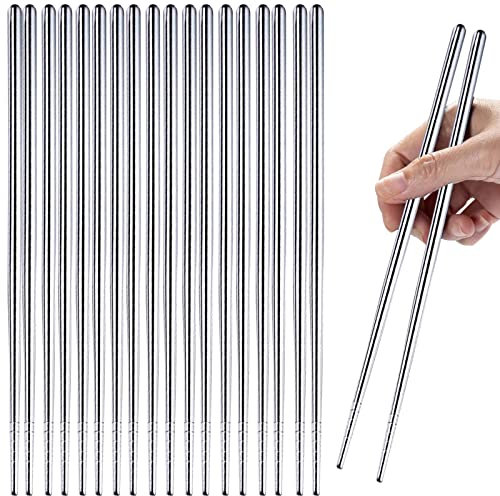10-Pack Stainless Steel Chopsticks - 22.4cm/8.82inch Reusable Metal Utensils, Dishwasher Safe Family/ Restaurant/ Hotel Chopsticks, Blue & White Pattern Chinese Style (9.05inch-10P)