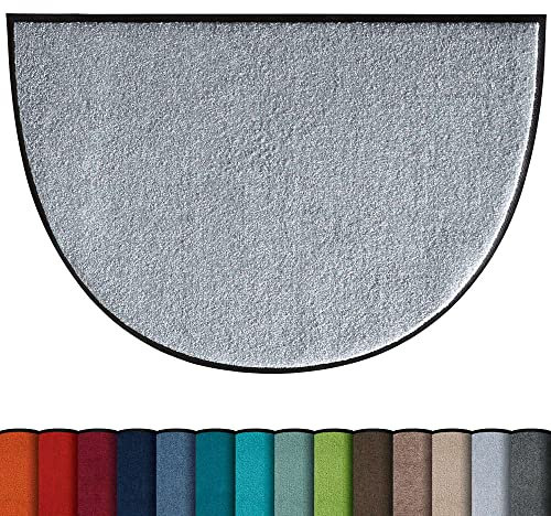 Erwin Müller Fußmatte halbrund Mainz, Schmutzfangmatte, Sauberlaufmatte uni hellgrau Größe 50x75 halbrund - rutschfest, pflegeleicht, für Fußbodenheizung geeignet (weitere Farben, Größen)