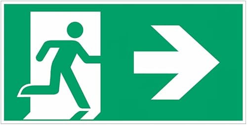 UNI - Uomo che corre a destra, freccia a destra - CARTELLO SEGNALETICO ISO 7010 in Adesivo Resistente, Pannello in Forex o Pannello In Alluminio (ADESIVO 30X12 CM)