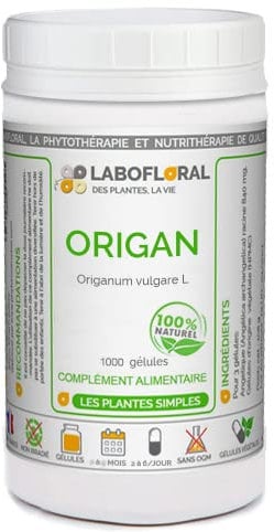 Origan Labofloral 1000 gélules dosées à 250 mg - Complément alimentaire - digestion, respiration - Fabriqué en France