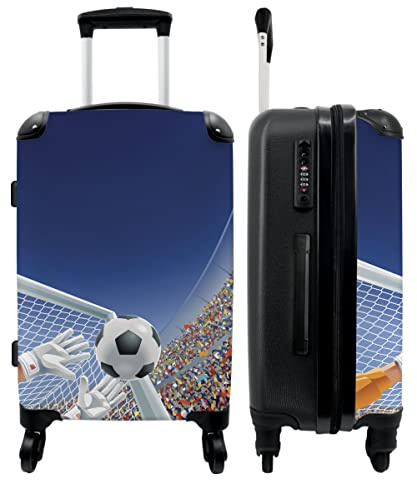 NoBoringSuitcases.com® Kinder Reisekoffer Jungen Koffer Fürs Gepäck Hartschalenkoffer Groß Fußball - Torwart - Stadion - Tor - 67x43x25cm