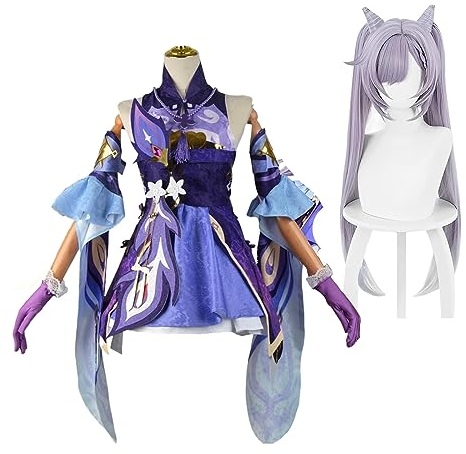 Fiamll Keqing Cosplay Kostüm Keqing Outfit Charaktere Uniform Kleid Full Set Halloween Dress Up Anzug M
