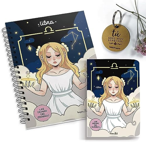 HappyMots - Geschenkset Horoskop | Notizbuch A5 + Notizbuch A6 + Schlüsselanhänger Du bist etwas Besonderes | Sternzeichen: Waage | Originelles Geschenk zur Überraschung