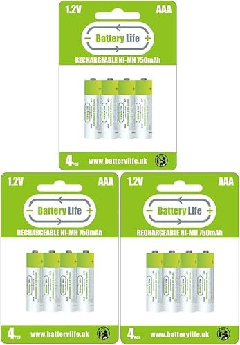 Battery Life AAA Rechargeable Batteries (12 pack) 750mAh Ni-MH 1.2v Household UK Brand