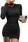 Rongseng Vestido Mujer Manga Larga Sexy Ajustado Cuello Alto Elástico Lado Cordón Mini Elegante Informal Slim Fit Color Sólido Invierno para Fiesta Cóctel Club