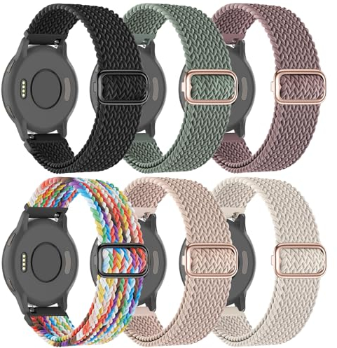 6 Farben 20mm Nylon-Uhrenarmbänder für Garmin Venu 2 plus/Venu Sq 2/Vivoactive 3 5 Smart Watch, Armband-Schnellverschlussbänder Ersatz für Garmin Vivoactive HR, Forerunner 55 645/255/245 Music