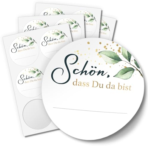 48 Aufkleber SCHÖN, DASS DU DA BIST für Hochzeit Geburtstag Danke Taufe Etiketten rund 4cm, Design