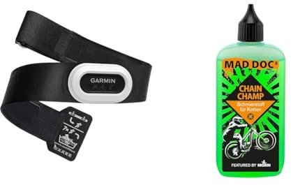 Garmin HRM- Brustgurt, Aufzeichnung von Herzfrequenzwerten, ANT+ und BLE & NIGRIN MAD DOCs Kettenöl, optimaler Korrosions- und Verschleißschutz, Wasser-, Staub-, und schmutzabweisend, 100ml