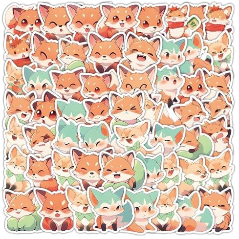 LYLSDSB Füchse Aufkleber 80 Stück Vinyl niedliche Animal Sticker für Laptop Skateboard Auto Gitarre Motorrad Computer Telefon Gepäck,Wasserfeste Cartoon Fox Aufkleber für Jugendliche Kinder Jungen